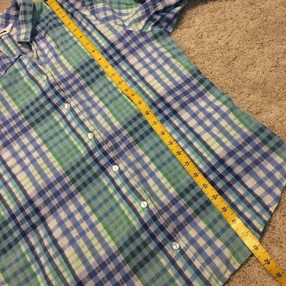 Vintage Alia Plaid Seersucker Green & Blue Picnic Button Down Shirt - Picture 15 of 16